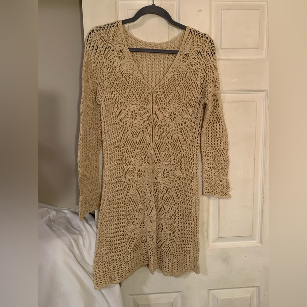 Elegant Tan Crochet Women's Sweater